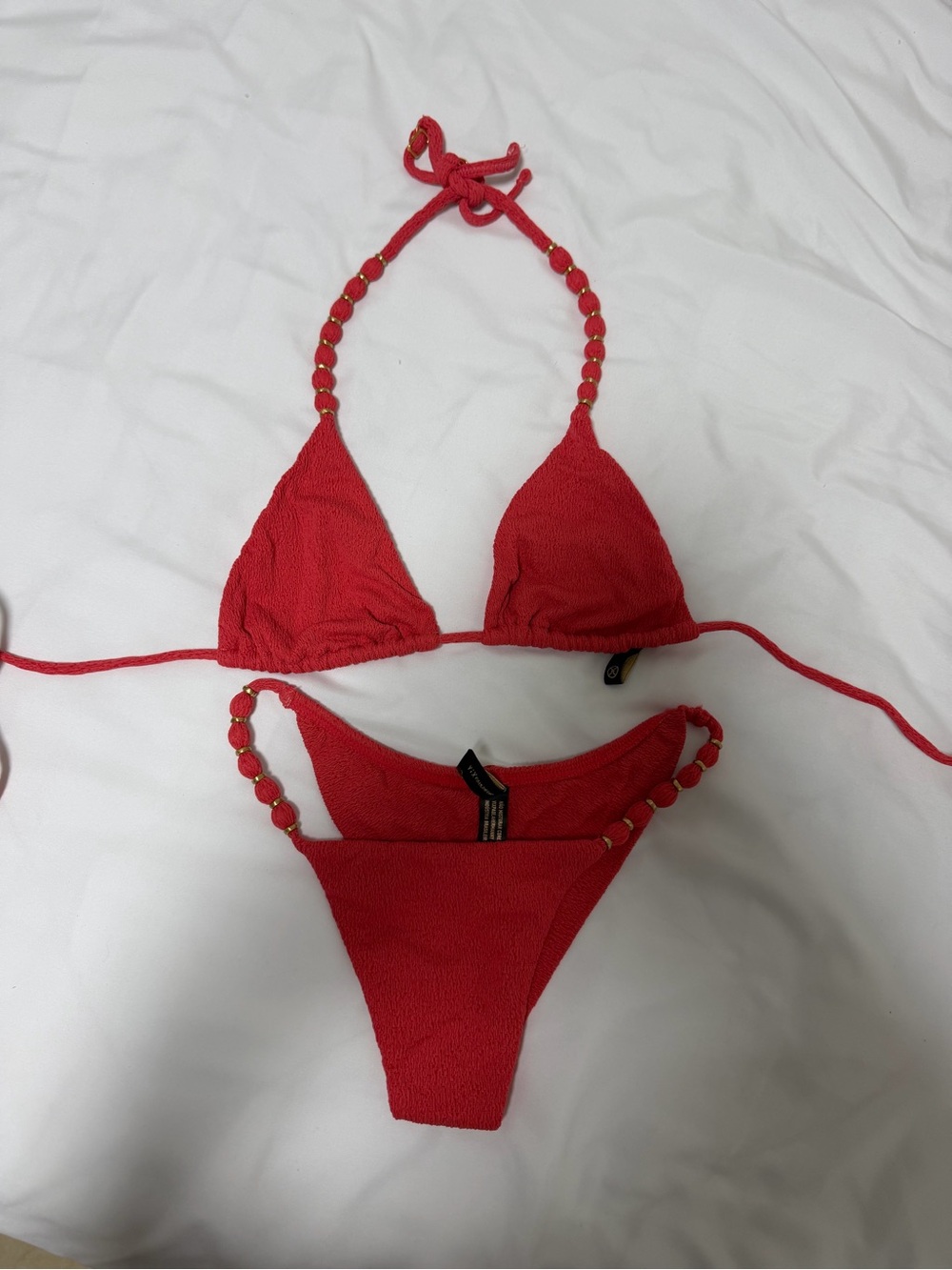 Red Beaded Triangle Bikini Set - Women Swim Bikini